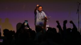 Ketua Umum Partai Gerindra Prabowo Subianto di acara di acara deklarasi Partai Gelora di Djakarta Teater, Jakarta. (Dok. Tim Media Prabowo Subianto)