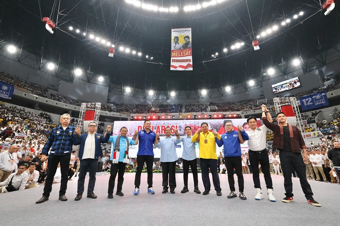 Deklarasi pasangan capres-cawapres Prabowo Subianto dan Gibran Rakabuming Raka di Indonesia Arena, Senayan, Jakarta. (Dok. TIm Media Prabowo Subianto)

