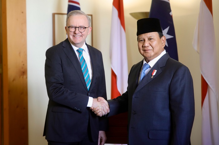 Menteri Pertahanan RI sekaligus presiden terpilih 2024-2029 Prabowo Subianto bersma Perdana Menteri (PM) Australia Anthony Albanese. (Dok. Tim Media Praowo)

